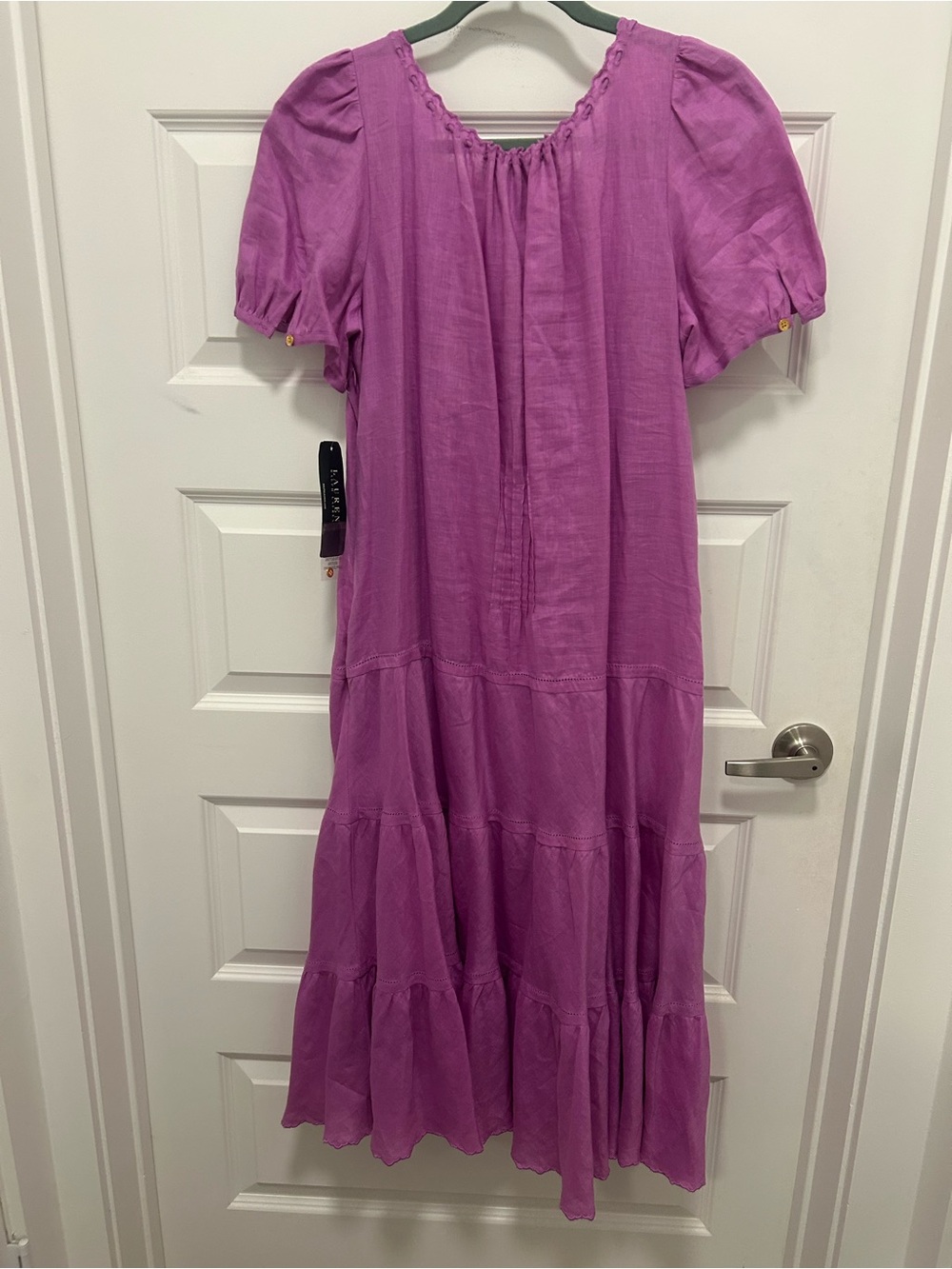 Lauren Ralph Lauren Purple100% Linen Tiered Midi Dress 16 Boho Cottagecore NWT - Picture 7 of 15